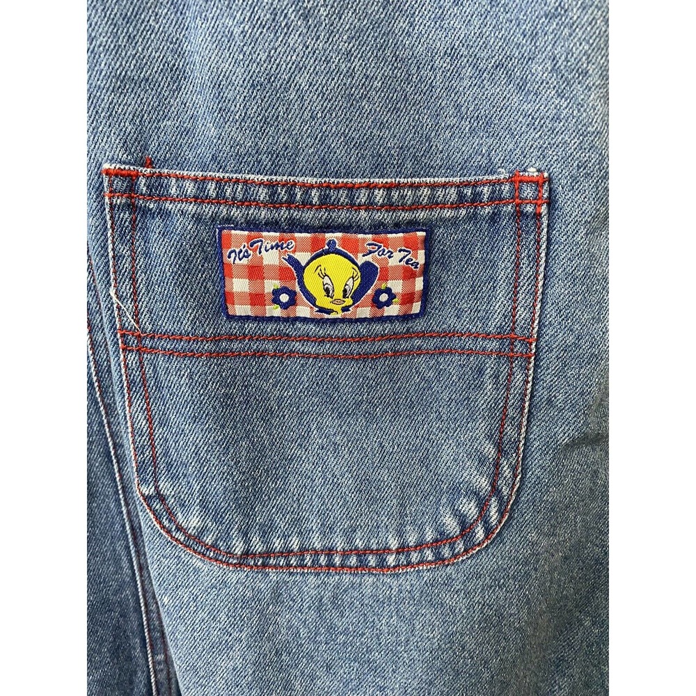 Vintage Looney Tunes Denim Overall Dress Embroidered Tweety Bird size 12 - Picture 4 of 6